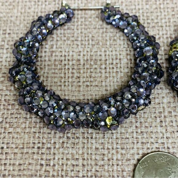 Blue Crystal 2 in Hoop Earrings - Picture 2 of 2